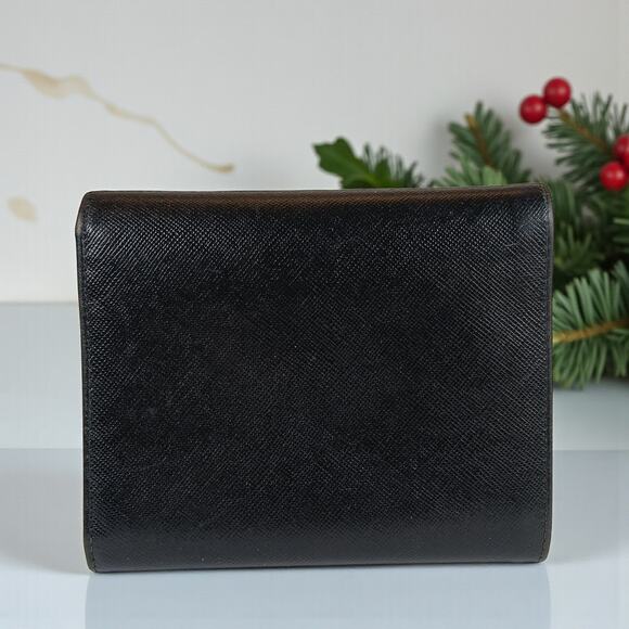 Authentic Prada Saffiano Leather Triangle Logo Trifold Black Wallet - Picture 3 of 16